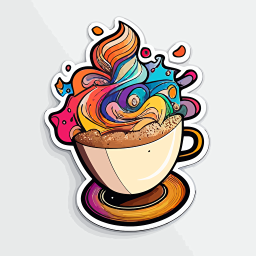 Cappuccino , Sticker, Playful, Electric Colors, Cartoon, Contour, Vector, White Background, Detailed