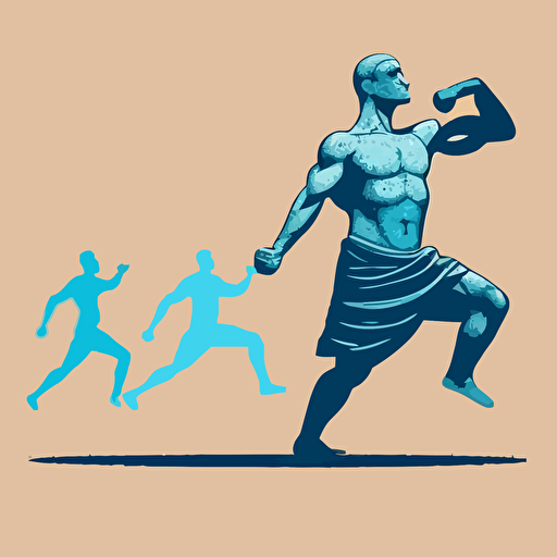 Vector image, single color: In the center of the image, there is a person lifting weights. Next to them, there is a person running. On the other side, there is a person practicing yoga, and a fourth person meditating