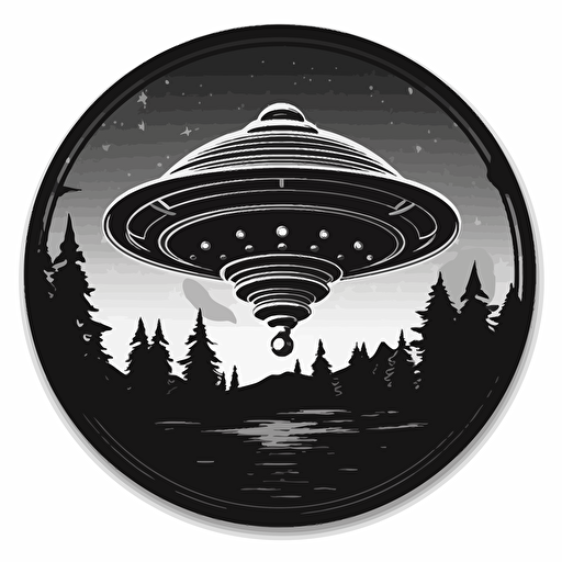 ufo, black and white, no color, heavy shadows, sticker, vector