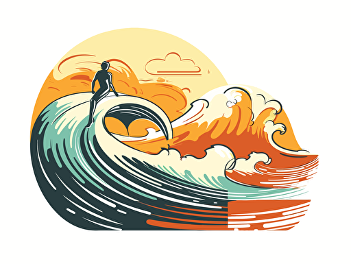 surfer on the wave beach sunny, stylized 2d, minimalist, simple, clean, professional design art vector, contour, white background