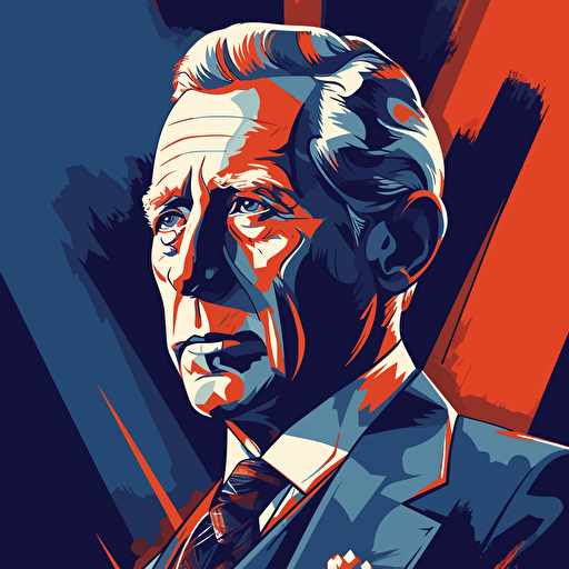 Vector illustration of Prince Charles of England and the British flag in vivid colors, vector illustration