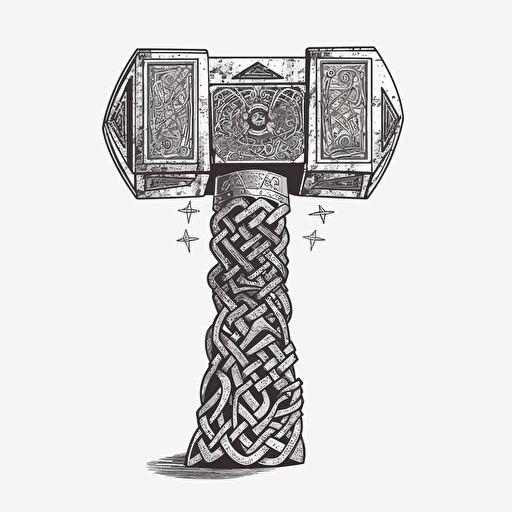 the mjolnir with vegvisir marks, vector, white background