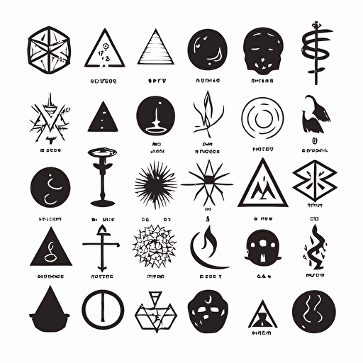 spiritual, alchemy symbols, hand drawn vector, white background, minimalist