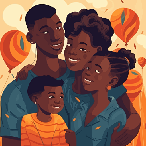 vector illustration of extremely beautiful black couple celebrating black love, with son