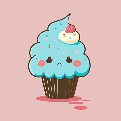 cute sad cupcake kawaii style, vector clipart