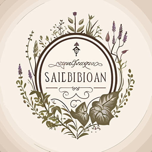 Create a logo for a boutique garden design agency specializing in small, magical gardens. The design should feature a small door or archway opening into a secret garden. The design should be a vector and should be versatile enough to be used anywhere. Add subtle, illustrative details around the door, such as vines, sprigs of thyme or lavender, or little bees and birds.