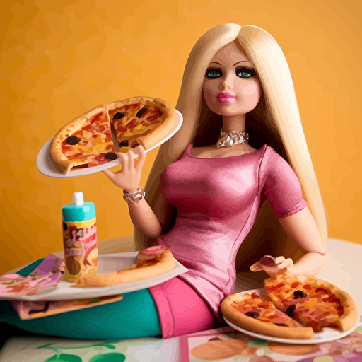 carbie barbie, vector, overweight barbie eating pizza