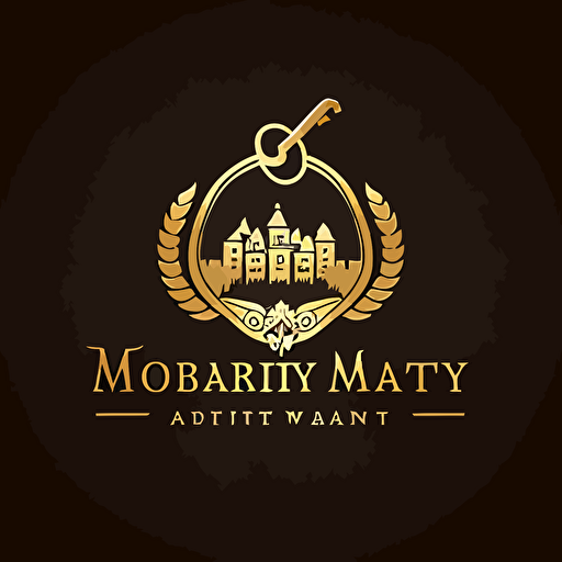 a logo design for a company called "Worthy Estate Managment", simple vector logo, gold background, featuring a key