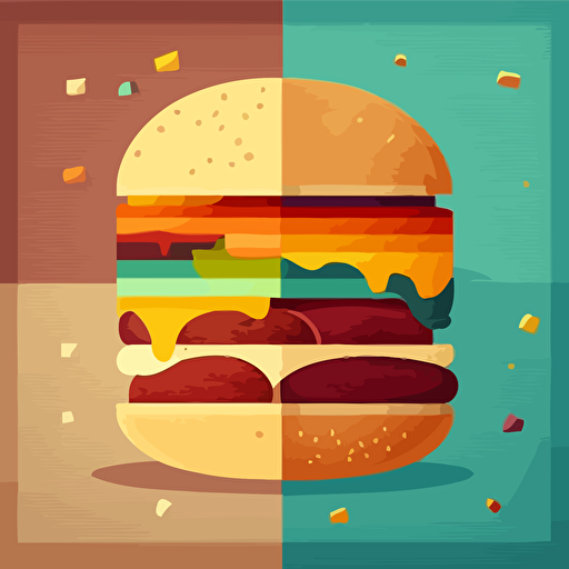 burger, multiple angle , simple, cute, full color, flat color,vector