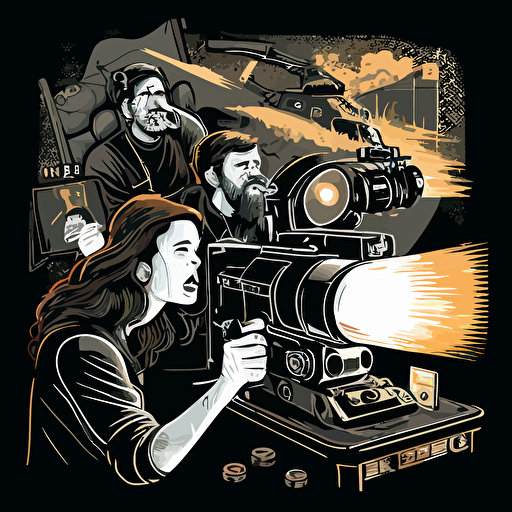 production cinema team shooting action movie warm vector illustration highly detailed