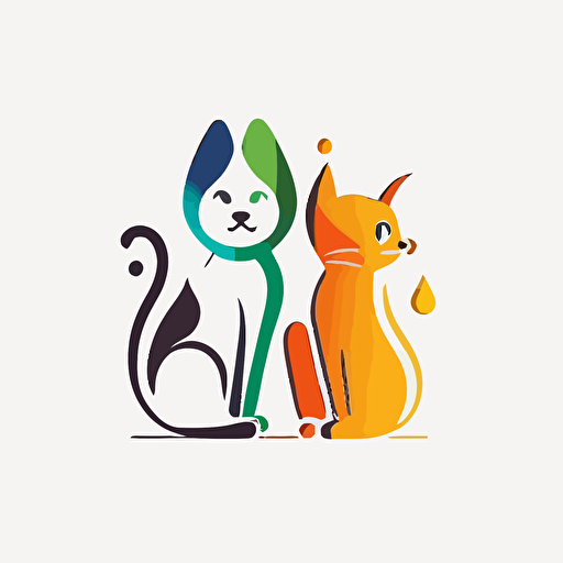 Logo, vector art, minimalism, clean SVG, cat and dog, lively, bright colors, lively and cute, cartoon, illustration on white background