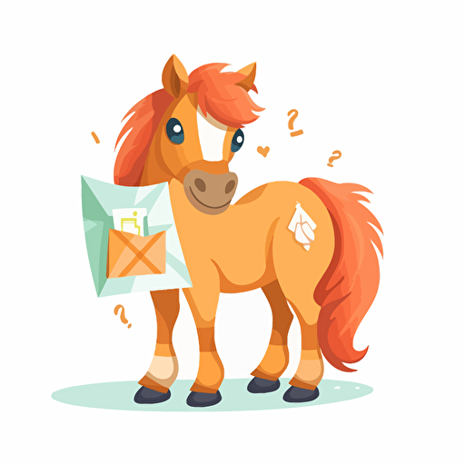cute horse with letter in an envelope, simple vector flat illustration, white background