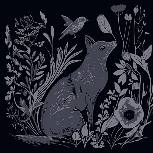 vector Drawing of fine line animals and florals