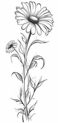 2d single wildflower black outline transparent background vector