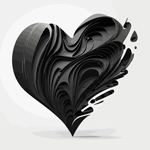 A stilized heart on a white background, vector 2d, black and white, divine