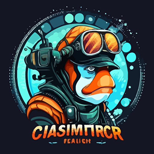 vector logo computer hacker submarine captain in clown fish colors
