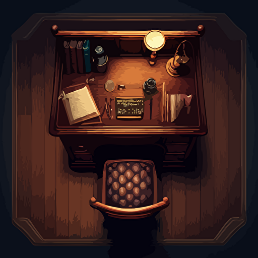 a empty wooden desk from the 1800s viewed from the top, it must have no clutter. Vector art style.