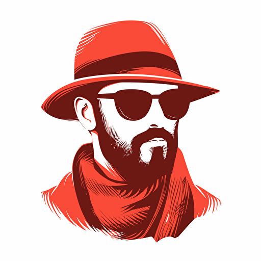 Vector logo of silhouette of a mans head. The man has a bucket hat, and scarf. Red sunglasses are visible on the silhouette.