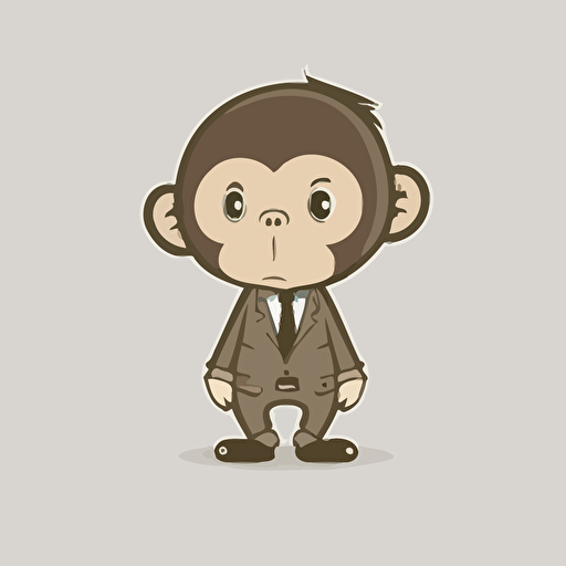 cute monkey in suit with hands in pockets kawaii style, simple, vector, high resolution, minimalistic, white background