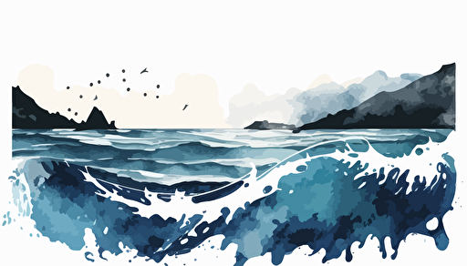 watercolour of the ocean, minimalist, vector, contour