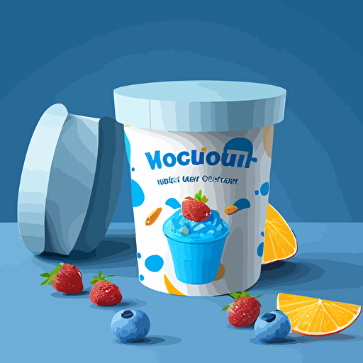 blue yogourt package, mockup, 750g, label creation, vector based images, mortar and pestal, bright and vibrant, epic, very sunny