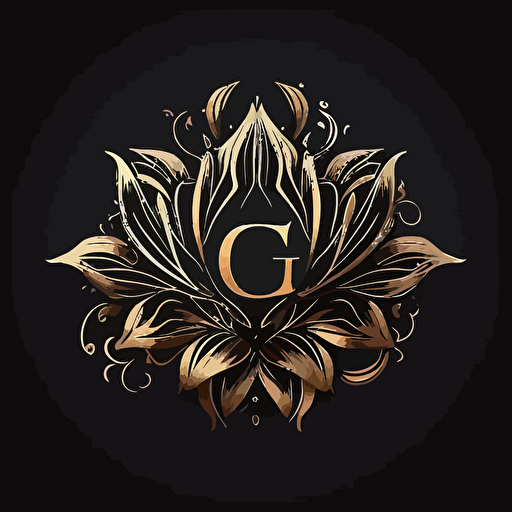 Vector logo with lotus flower and the letter CG up in gold color dark bg