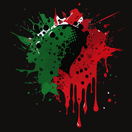 spray splatts, red and green on black background, vector illustrated, flat design