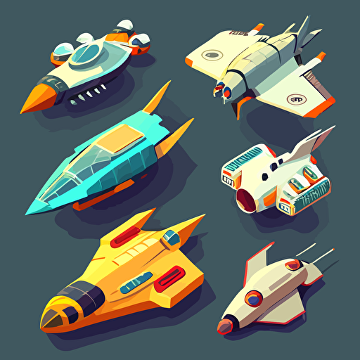 various spaceship concept, flat, vector, top view