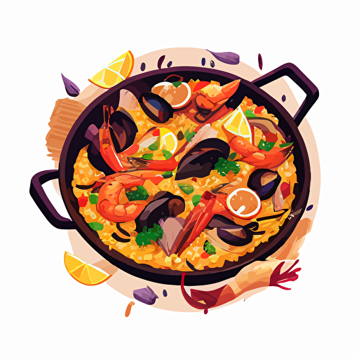 cartoonish illustration of paella, vector illustration, white background