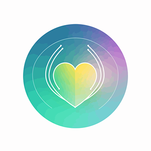 clean minimalistic emblem logo of an earth-like heart with a pulse line, vector, gradient, green, blue, yellow, pink on white background