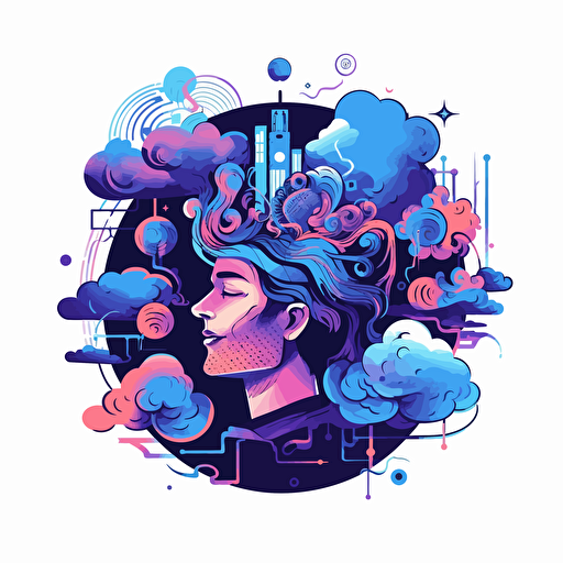brainstorming illustration, vector style, blues and purples