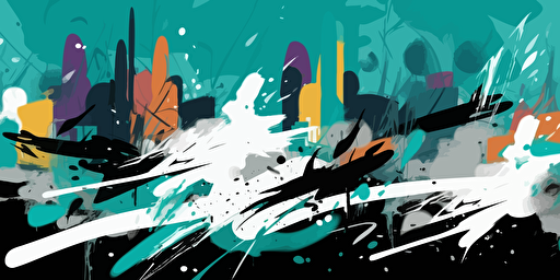 a colorful background flat vector artwork resembling new york graffiti street art style brush strokes and spray can using teal and black