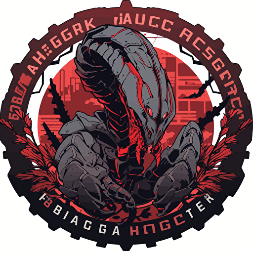 FaceHugger labs logo, video game company, sharp, vector, red and gray and black, futuristic