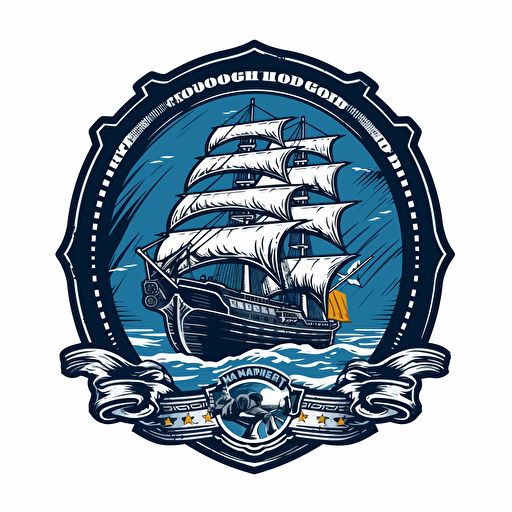 vector gymsport-logo 16:9 format , columbian style, a ship and a lighthouse
