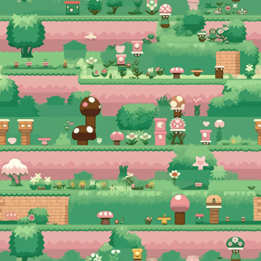 super mario game level vector seamless background, green and pink