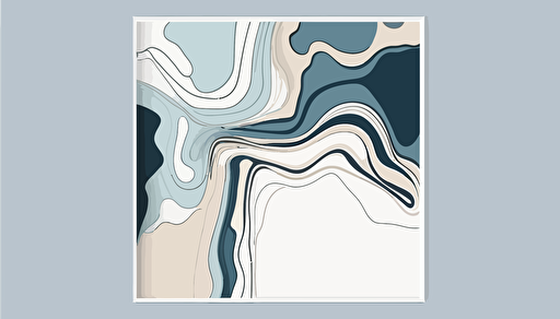 dusty blue and beige abstract water art, Minimalist, vector, contour