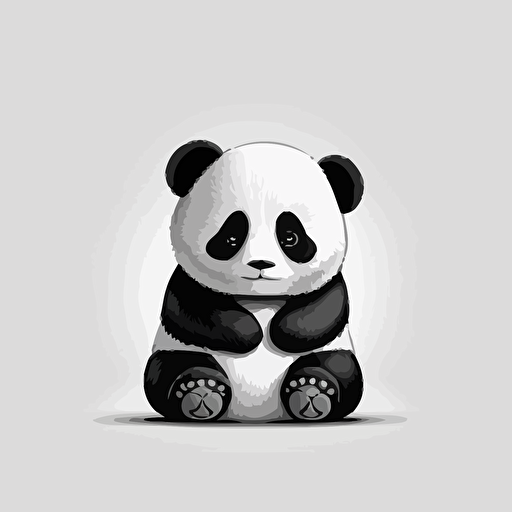 2d illustration vector of a cute panda sitting, black and white cartoon cartoon, high quality image, minimal detail
