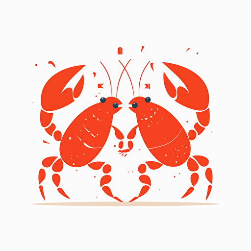 very simple logo for two dancing crayfish restaurant, vector flat, PNG, SVG, flat shading, solid white background, mascot, logo, vector illustration, masterwork, 2D, simple, illustrator