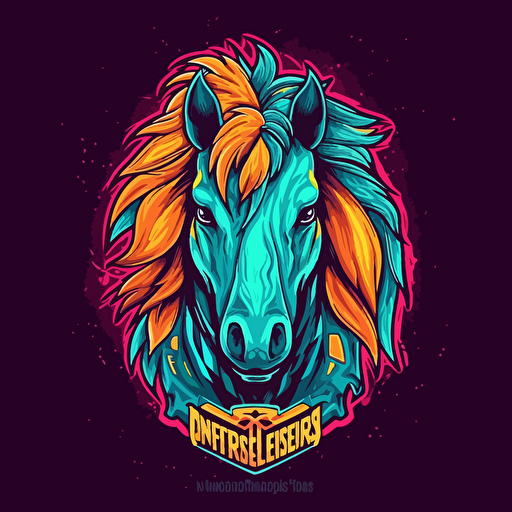 esports Mini horse logo, vivid colors and intricate details that pop out. vector style and futuristic look