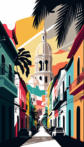 a latin american city backgorund make white a porminant color vector style