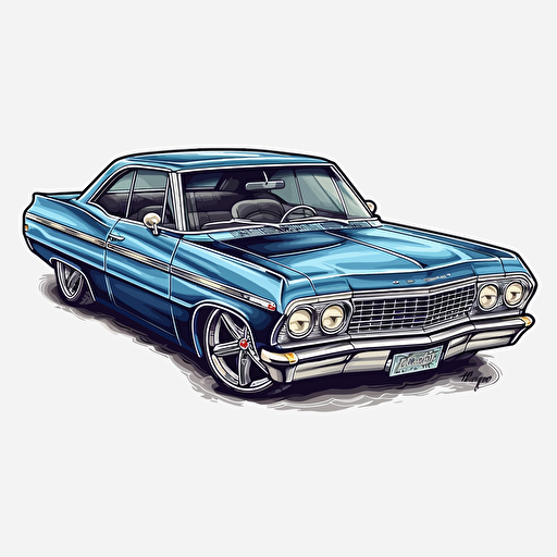 blue lowrider impala, vector, sticker