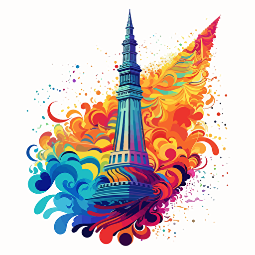 16 colors, colorful vector art, san francisco transamerica pyramid in a galaxy, swirl patterns, white background