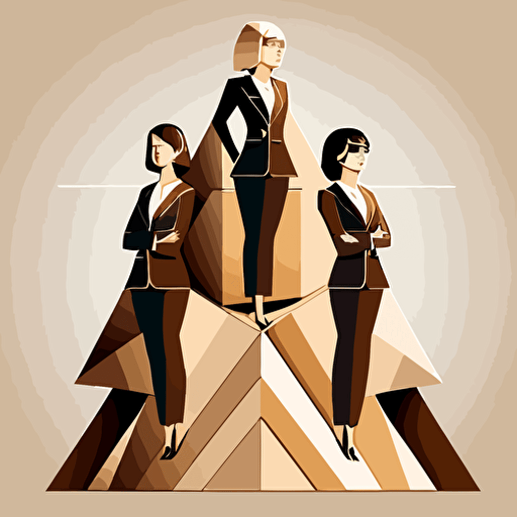 Englisch Businesswomen in business suit on piramide, highly detailed vector illustration