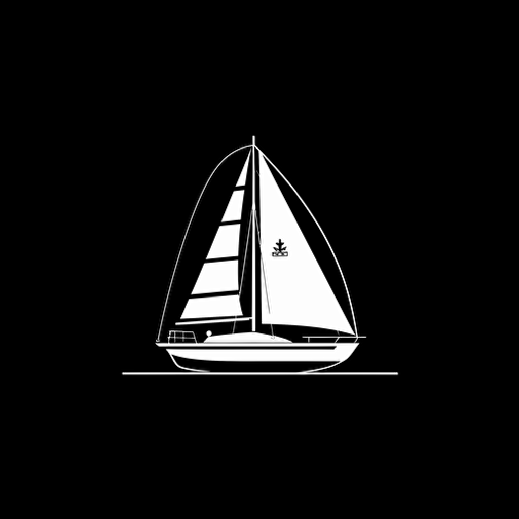 negative space flat vector logo design of a yacht, minimalism, black and white