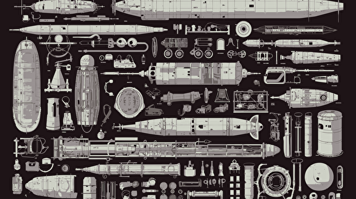 assorted ship parts that belong to a space ship, isolated, vector illustration