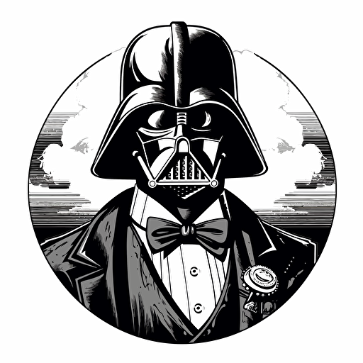 draw black white dark vader , with gentelman- with bow- style vector art stencil v5