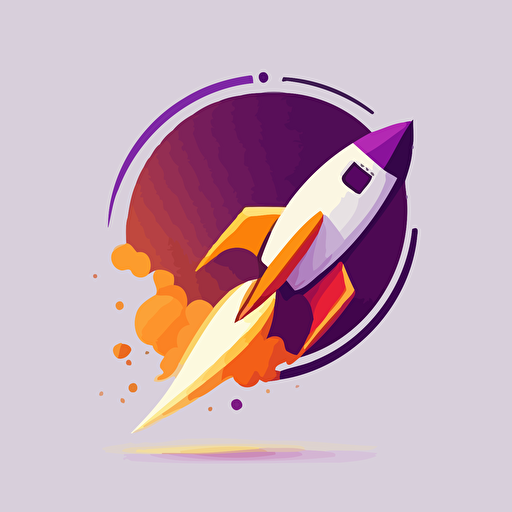simple, iconic, flat, vector logo, rocket company, with rocket part design elements, purple and orange color