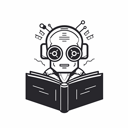 book publisher, logo, black and white color, flat design, artificial intelligence , vector,