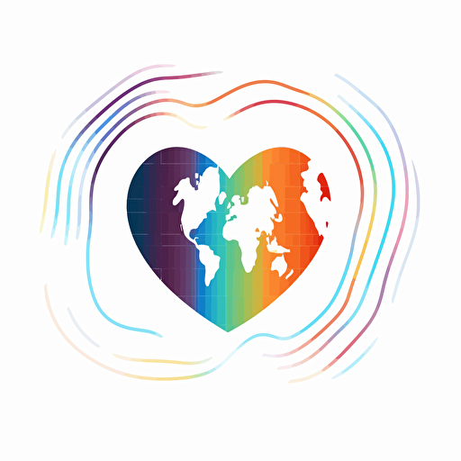 heart shaped earth logo, electro cardio gram line through the middle, on a white background, vector, colorful