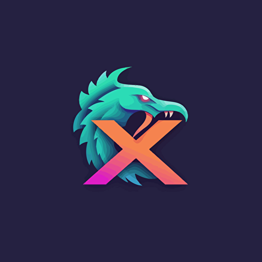 flat vector logo of and "X", gradient, dragon head, simple minimal